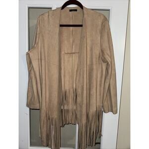 Soprano Camel Fringe Faux Suede Cardigan long sleeved 2X Jacket